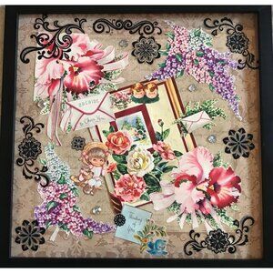 Girly Victorian Flowers Vintage Retro Framed Handmade Collage OOAK Wall Art